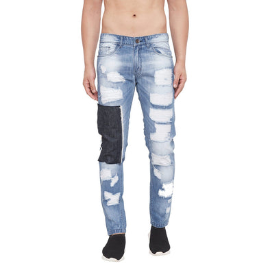 Blue Heavy Distressed Raw Patch Denim