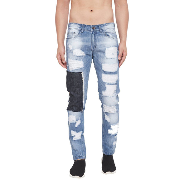 Blue Heavy Distressed Raw Patch Denim