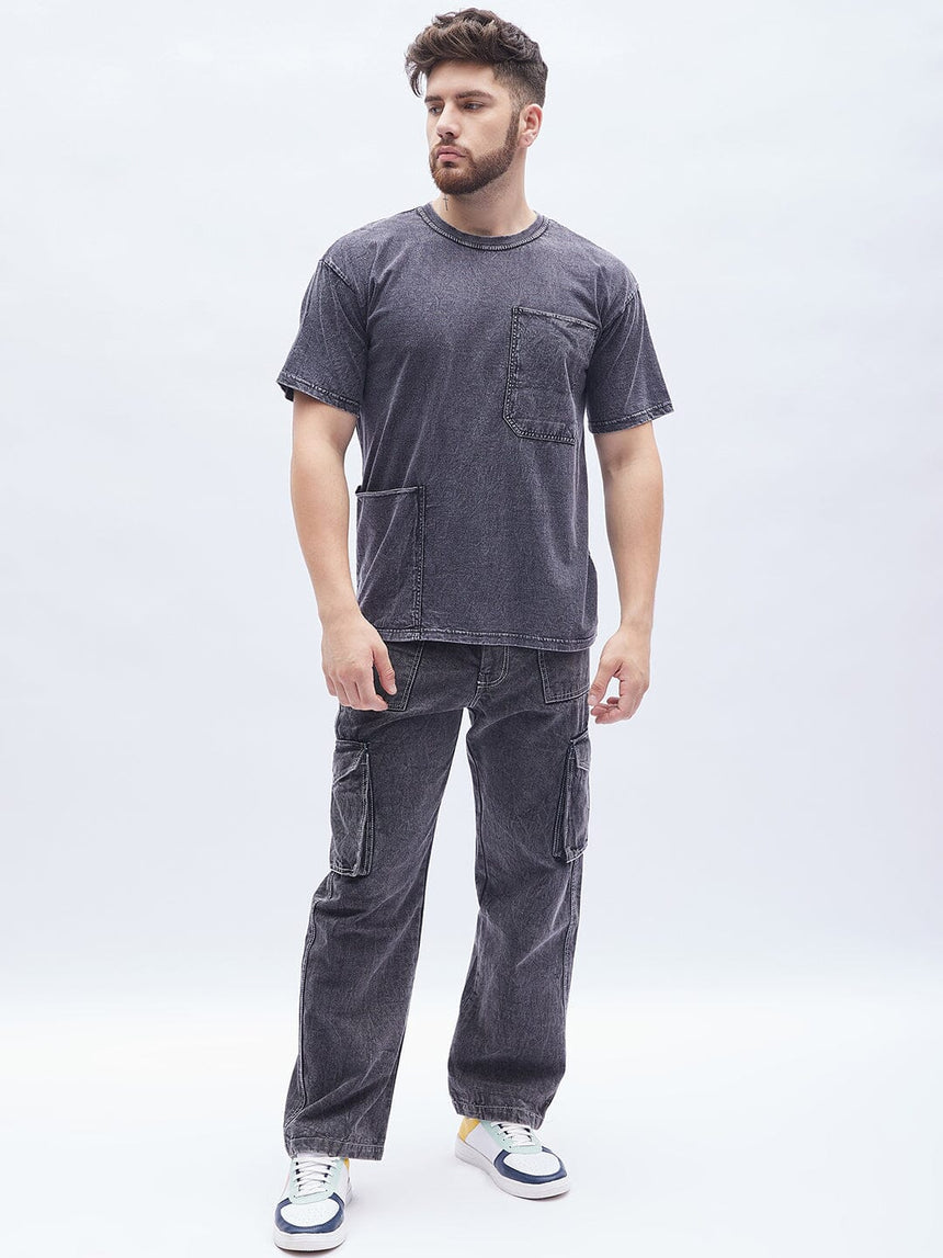 Acid Washed Carpenter Oversized Tshirt and Pants Clothing Set Clothing Set Fugazee 