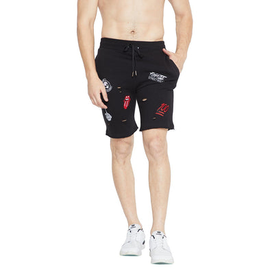 Black Patched Distressed Shorts Shorts - Fugazee