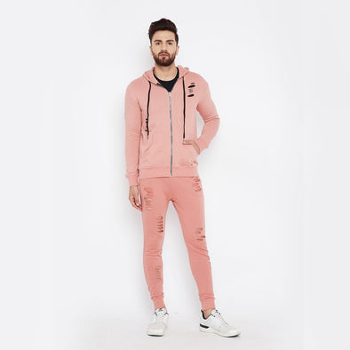 Dusty Rose Ripped Combo JogSuit Suits - Fugazee