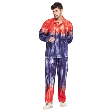 Blue & Red Ombre Dyed Shirt & Cargo Pants Clothing Set