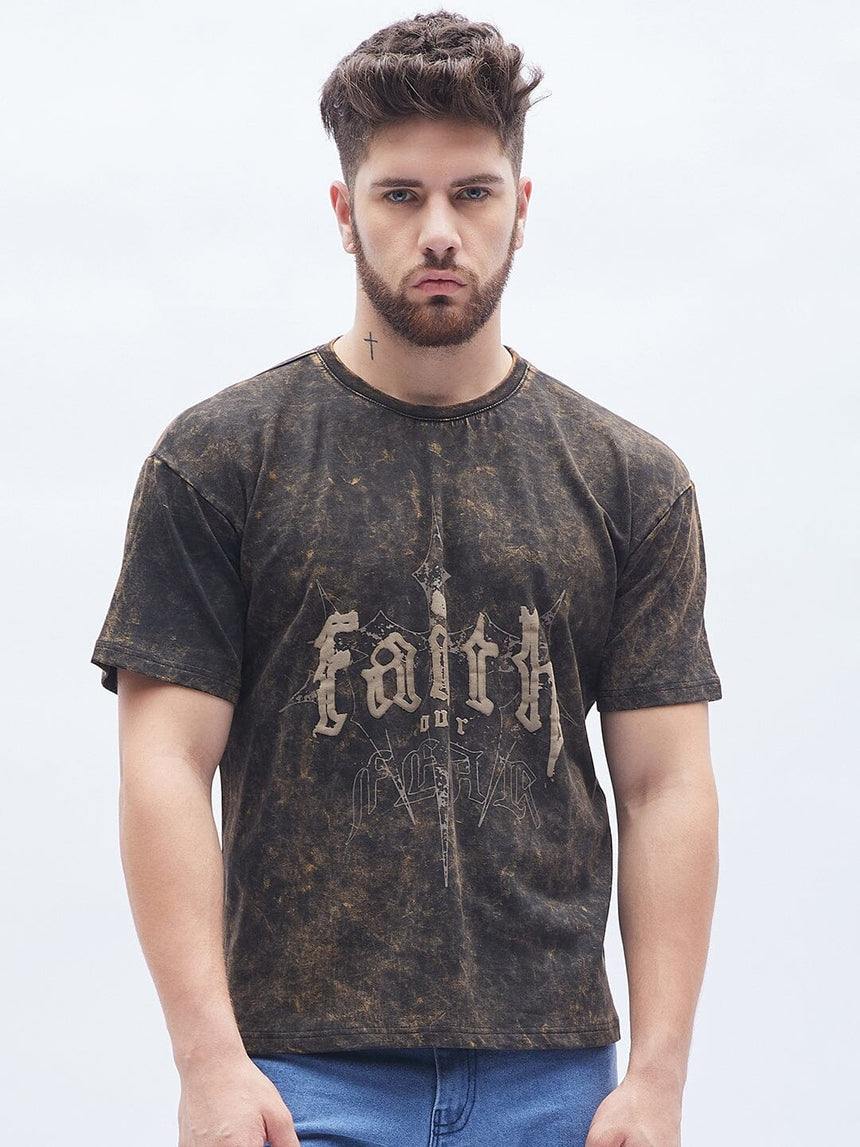 Faith Bleach Washed Graphic Oversized Tshirt