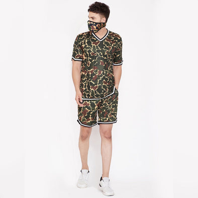 Camo Mesh BasketBall Tshirt and Shorts Combo Suit with Matching Mask
