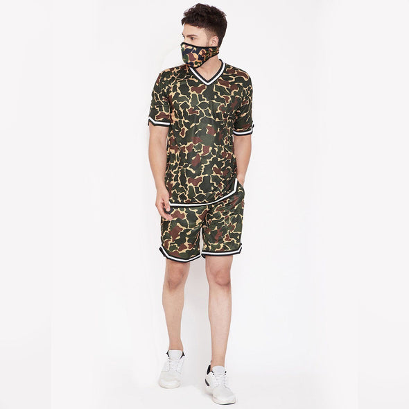 Camo Mesh BasketBall Tshirt and Shorts Combo Suit with Matching Mask
