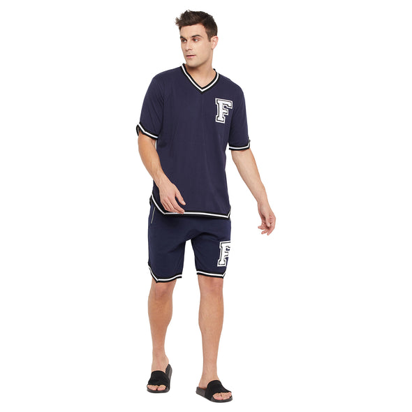 Navy Oversized Varsity Basketball Tshirt And Shorts Clothing Set