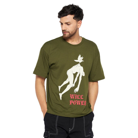 Olive Will Power Oversized Graphic Tee T-shirts Fugazee 