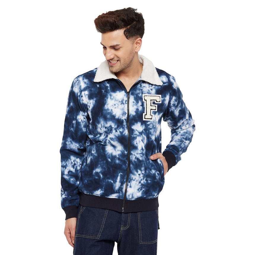 Blue Tie-Dye Sherpa Varsity Jacket Jackets Fugazee 