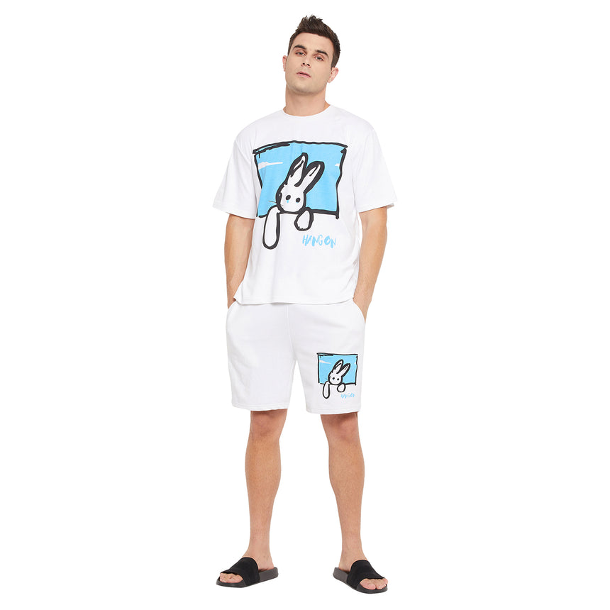 Hang On White Printed Oversized Tee T-shirts Fugazee 