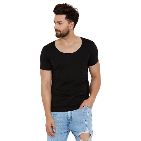 Black Deep Scoop Neck Tee T-Shirts - Fugazee