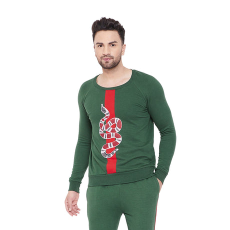 Forest Green Snake Patched Sweatshirt Sweatshirts - Fugazee