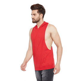 Red Hooded Stringer Vest Vest - Fugazee