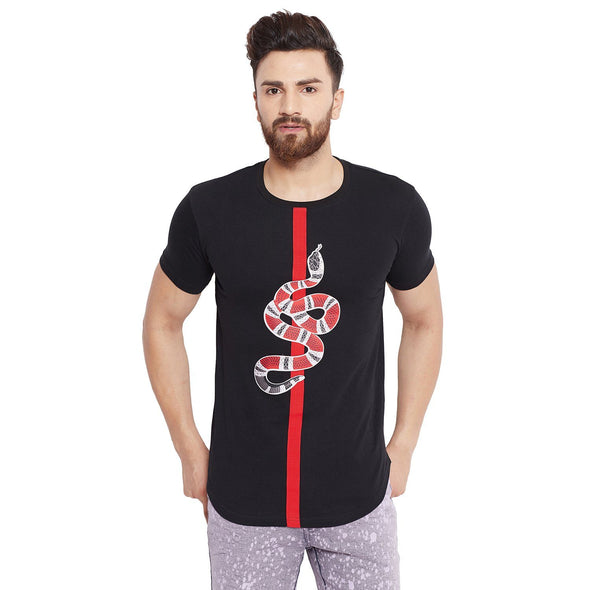 Black Snake Patch Curved Hem Tee T-Shirts - Fugazee