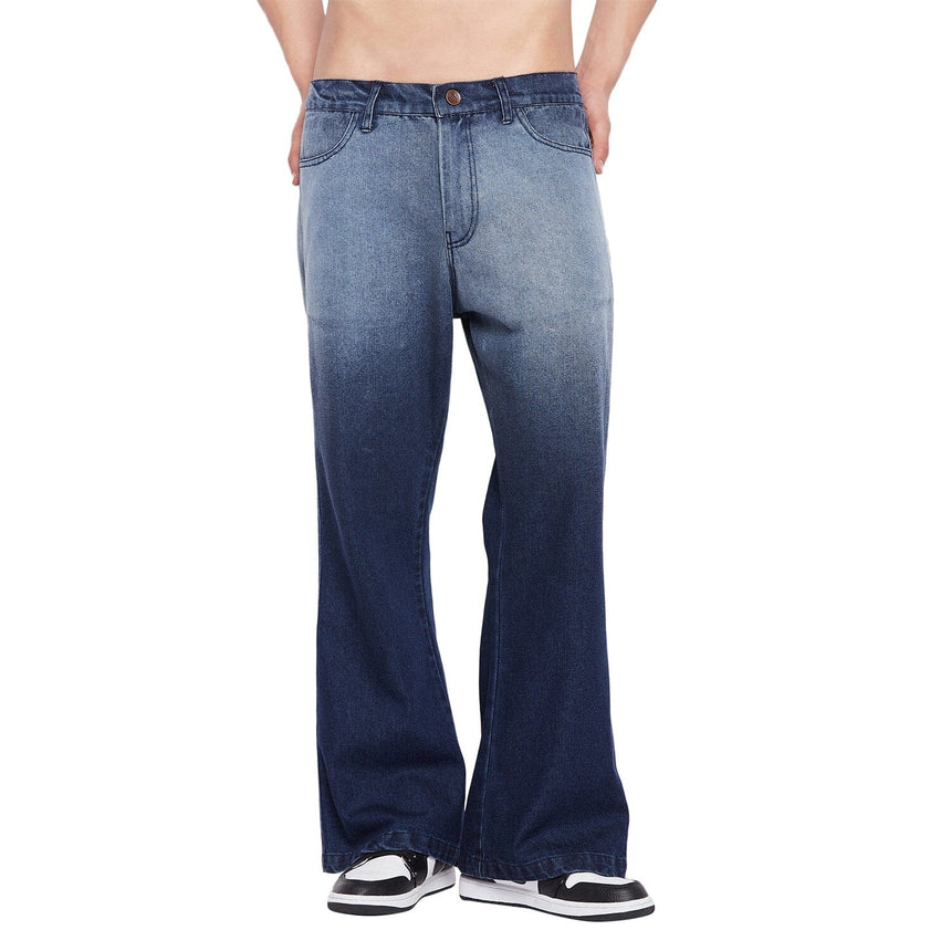 Blue Ombre Washed Flared Denim Jeans Fugazee 