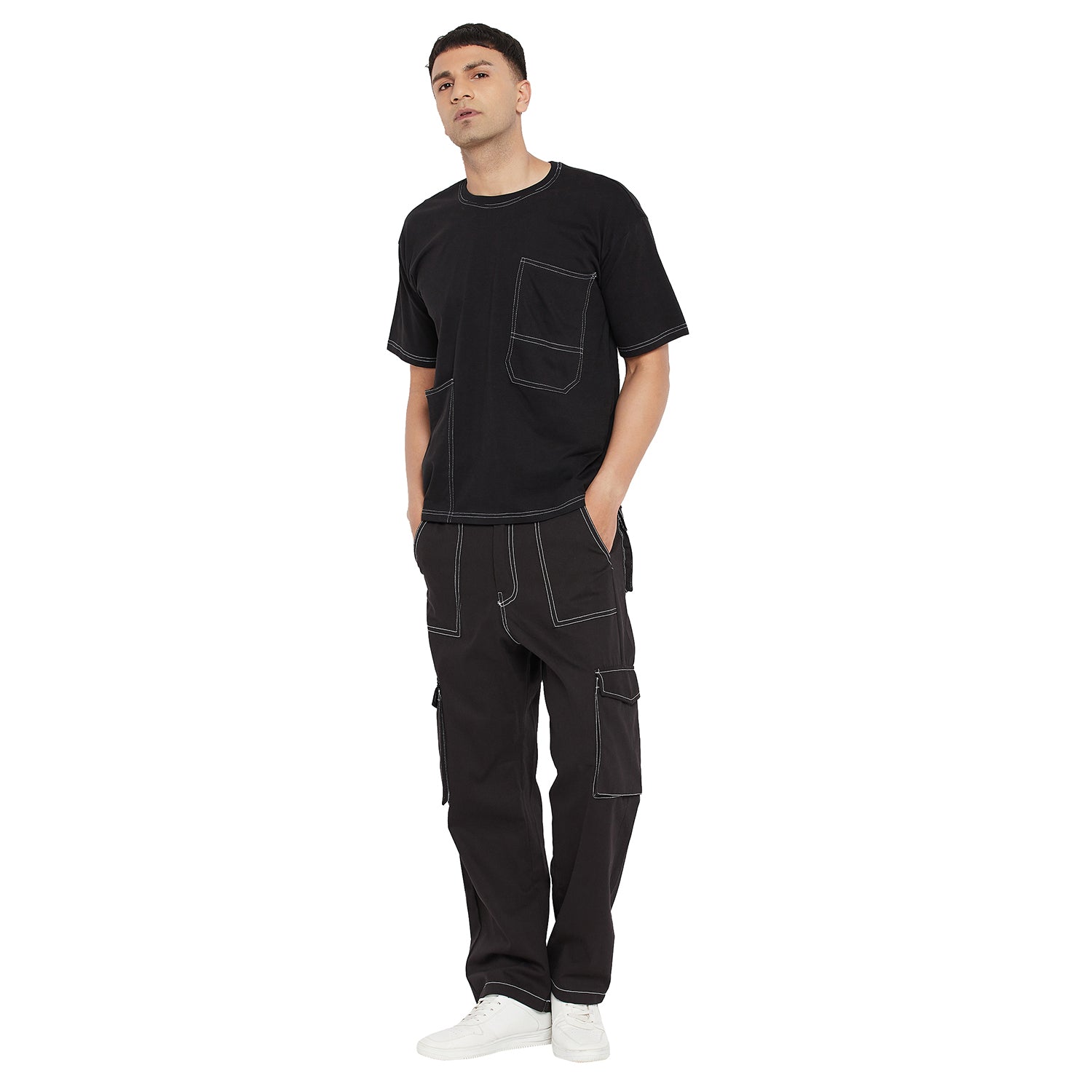 Black Oversized Carpenter Tshirt  Cargo Pants Combo Set  Fugazee  FUGAZEE