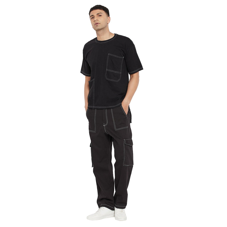Black Oversized Carpenter Tshirt & Cargo Pants Combo Set Clothing Set Fugazee 