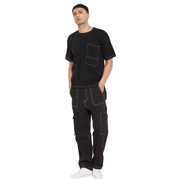 Black Oversized Carpenter Tshirt & Cargo Pants Combo Set