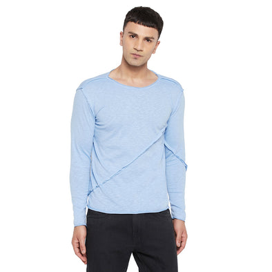 Blue Slub Pleated Long-sleeve Tee