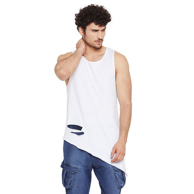 White Triangular Distressed Vest Vest - Fugazee