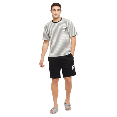 Grey Stripes Oversized Tshirt and Black Shorts Clothing Set