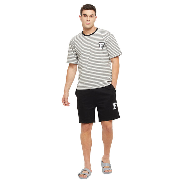 Grey Stripes Oversized Tshirt and Black Shorts Clothing Set