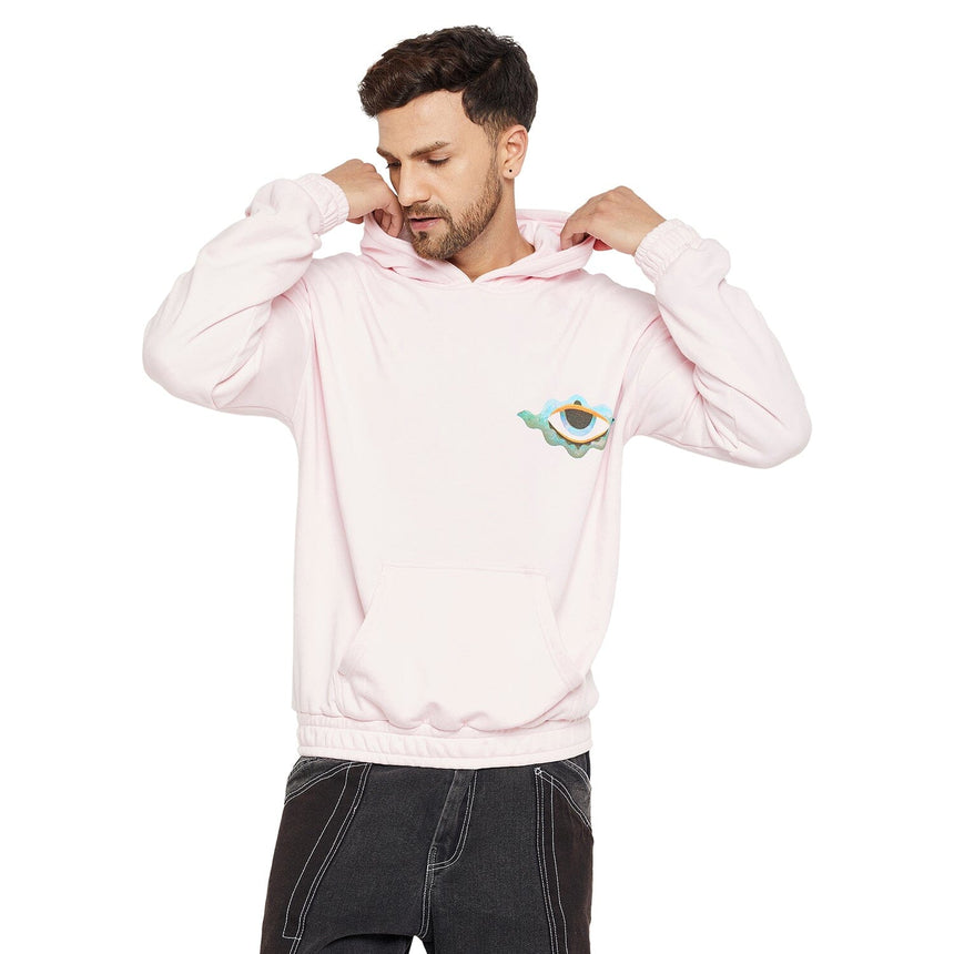 Pink Oversized Graphic Hooded Sweatshirt