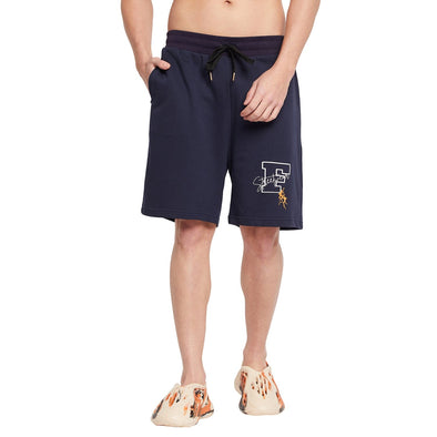 Navy Relaxed Fit Graphic Shorts