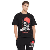 Black Oriental Waves Oversized Tee T-shirts Fugazee 