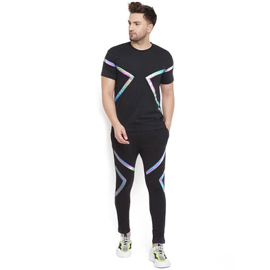 Black Rainbow Reflective Taped Tshirt and Joggers Combo Suit