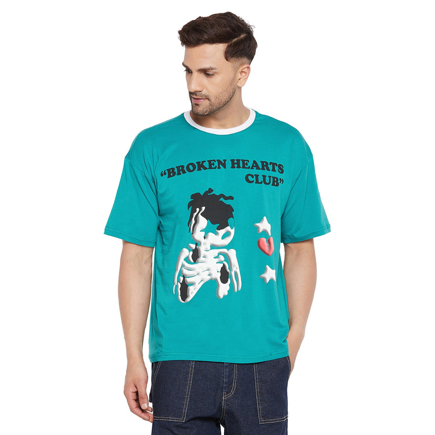 Teal Blue Broken Hearts Graphic Oversized Tee T-shirts Fugazee 