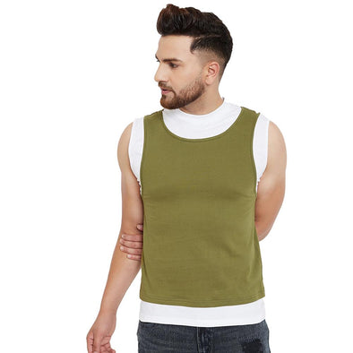 Olive and White Layered Sleeveless Tshirt