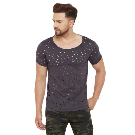 Charcoal Bulletholes Scoop Neck Tee