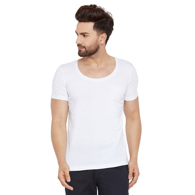 White Deep Scoop Neck Tee T-Shirts - Fugazee