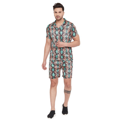 Snake Skin Printed Cuban Shirt and Shorts Combo Set