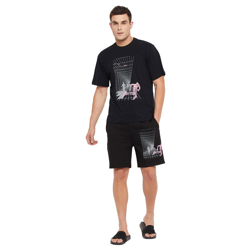 Black Oversized Isolation Printed Tshirt And Shorts Clothing Set
