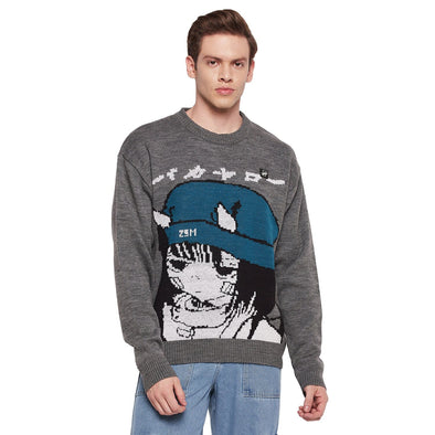 Charcoal Anime Oversized Sweater