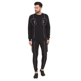 Black Chest Pocket Reflective Piping  Tracksuit