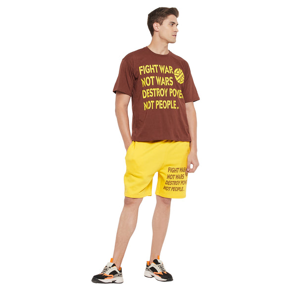 Brown & Yellow Oversized Wars Graphic Clothing Set