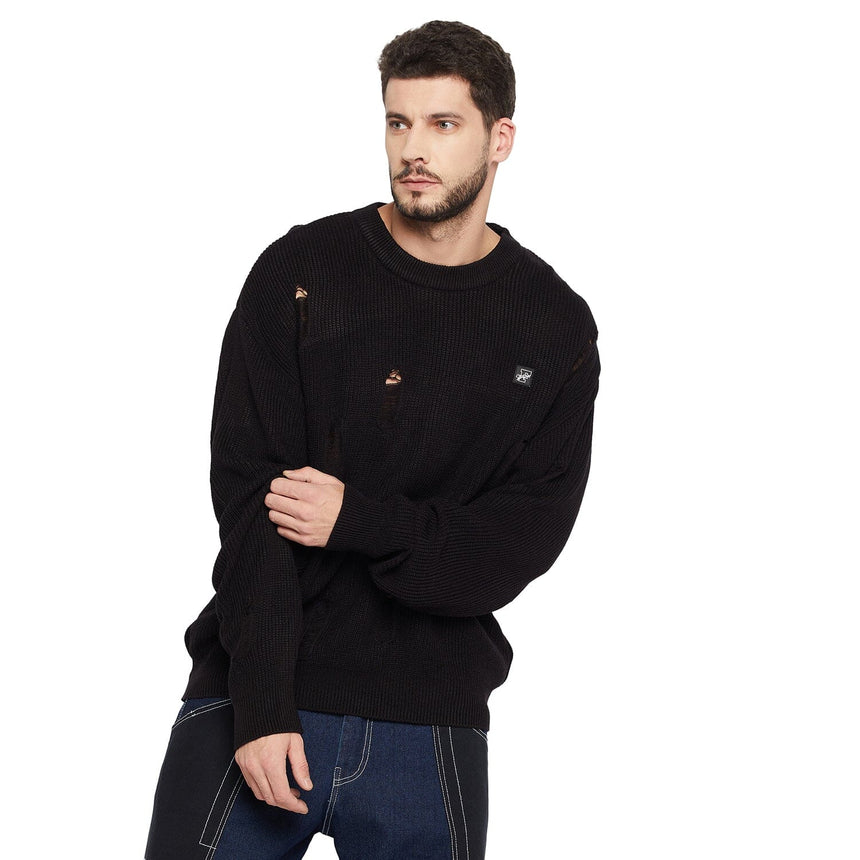 Black Distressed Oversized Sweater Sweaters Fugazee 