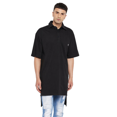 Black Oversized Unbalanced Polo Kurta T-shirts Fugazee 