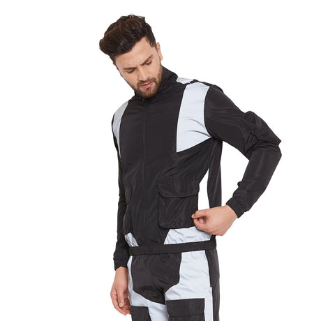 Black Nylon Reflective Wind Breaker Jacket