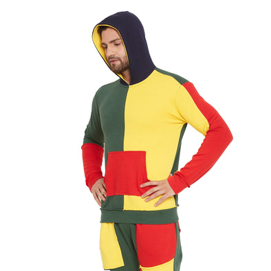 Rasta Colour Blocked Cut and Sew Hooded Sweatshirt