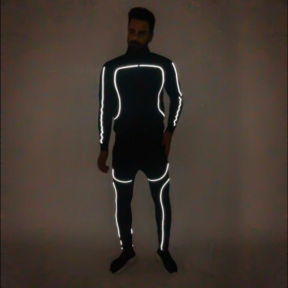 Black Scuba Reflective Sweatshirt and Sweatpants Combo Jogsuit Suits - Fugazee