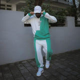 Green And White Cut-Sew Hoodie & Joggers Combo Tracksuit