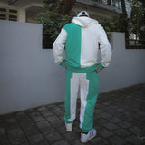 Green And White Cut-Sew Hoodie & Joggers Combo Tracksuit