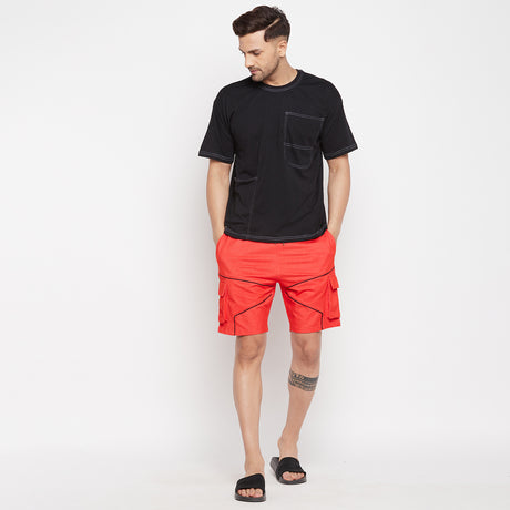 Red Piping Cargo Shorts