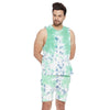 Green & Blue Cloud Wash Vest and Shorts Clothing Set
