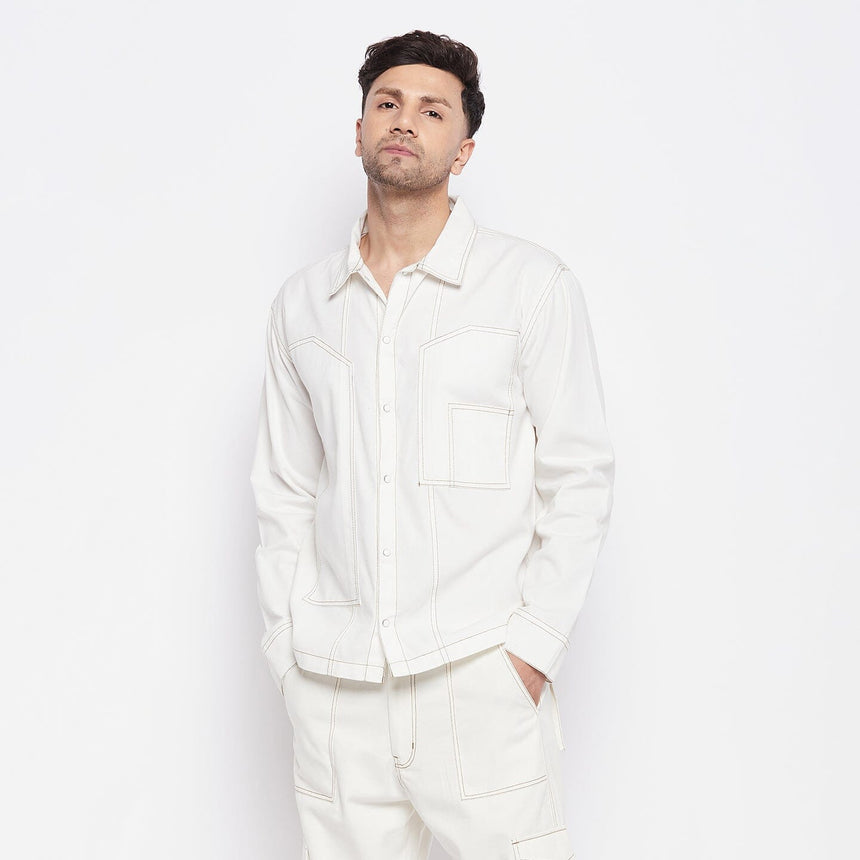 White Contrast Stitch Carpenter Shirt