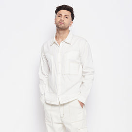 White Contrast Stitch Carpenter Shirt