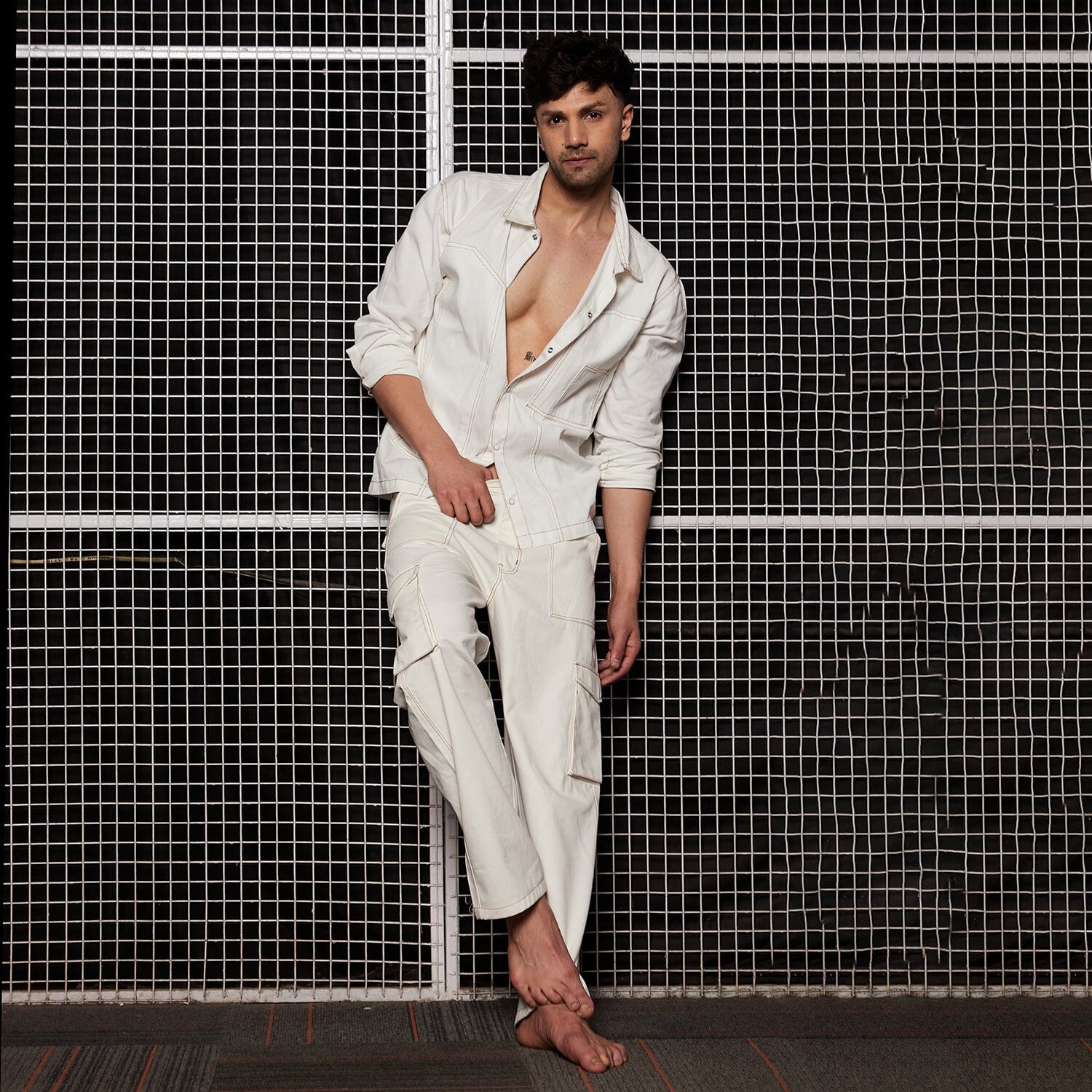 White Contrast Stich Carpenter Shirt & Cargo Pants Clothing Set | Fugazee –  Fugazee
